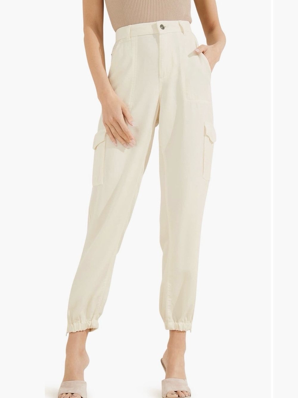 Guess High-Rise Cargo Jogger Pants - Cream